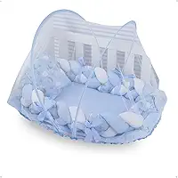 Ninho Redutor de Berço para Bebê com Mosquiteiro Várias Estampas (Estrela Lua Azul)