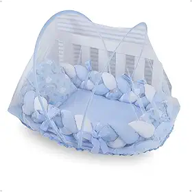 Ninho Redutor de Berço para Bebê com Mosquiteiro Várias Estampas (Estrela Lua Azul)