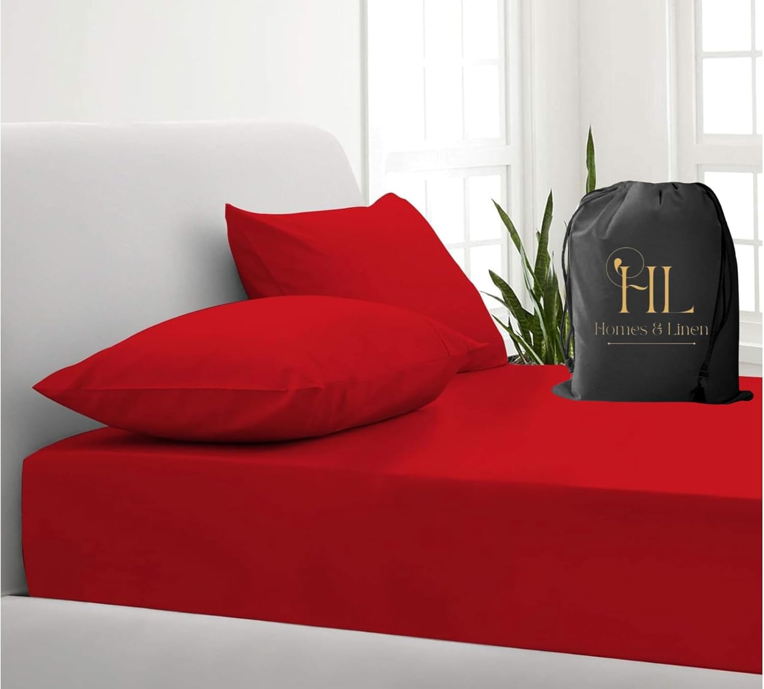 HOMES-LINEN Extra Deep 16” 40CM Fitted Sheet Percale Polycotton 180 Thread Count Soft Breathable Non-Iron Bed Sheet Deep Pocket Mattress Cover Hotel Quality Bedding (Red, Super King)