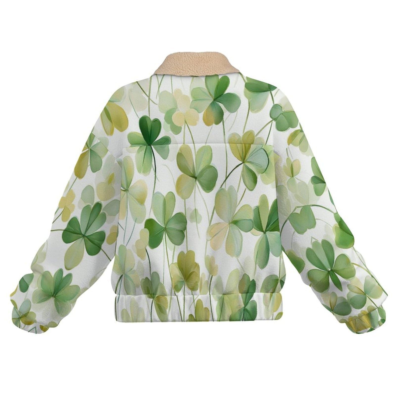 Giacca da Donna Pile con Zip, Giacche Giacca Trifoglio Teddy Versione, Loose del pianta Cappotto a Maniche Lunghe Autunno e Inverno Caldo Cappotto