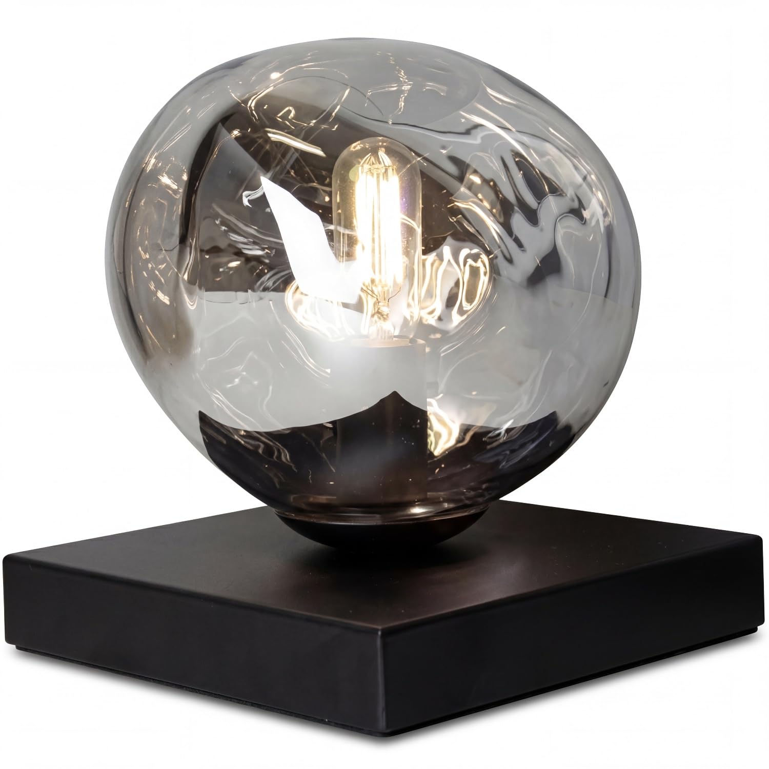 Licht-Erlebnisse Tischleuchte Glas Silber Schwarz Metall Wohnzimmer E14 17,5 cm klein mundgeblasen verspiegelt Lavaglas dekorativ Nachttisch Tischlampe Schlafzimmer