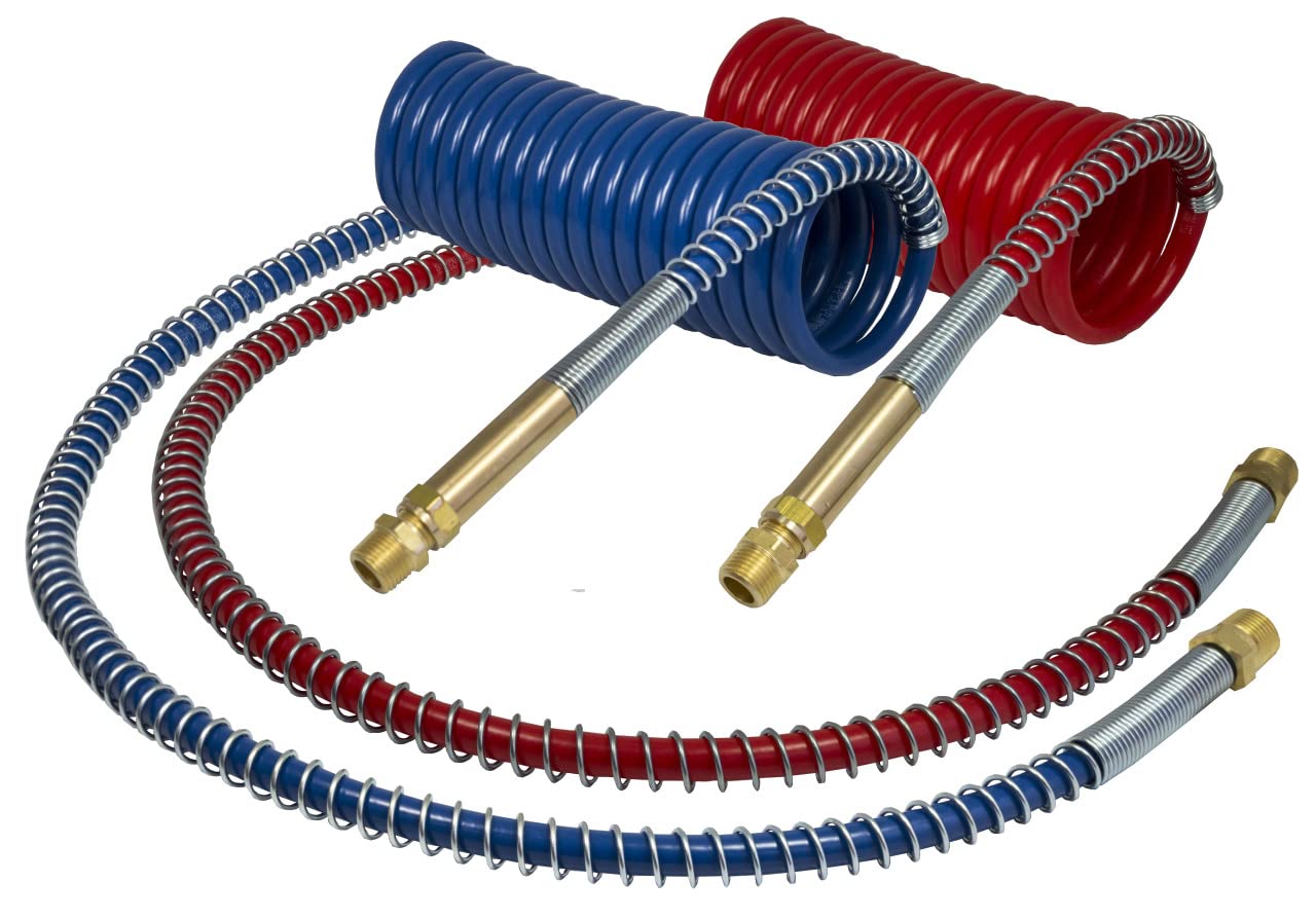 Tectran VORTECX™ ARMORCOIL Truck Air Brake Hose Coils | Extreme Cold Weather Rated | Brass Handles | 12" Trailer Lead | Corrosion Resistant | (Red &