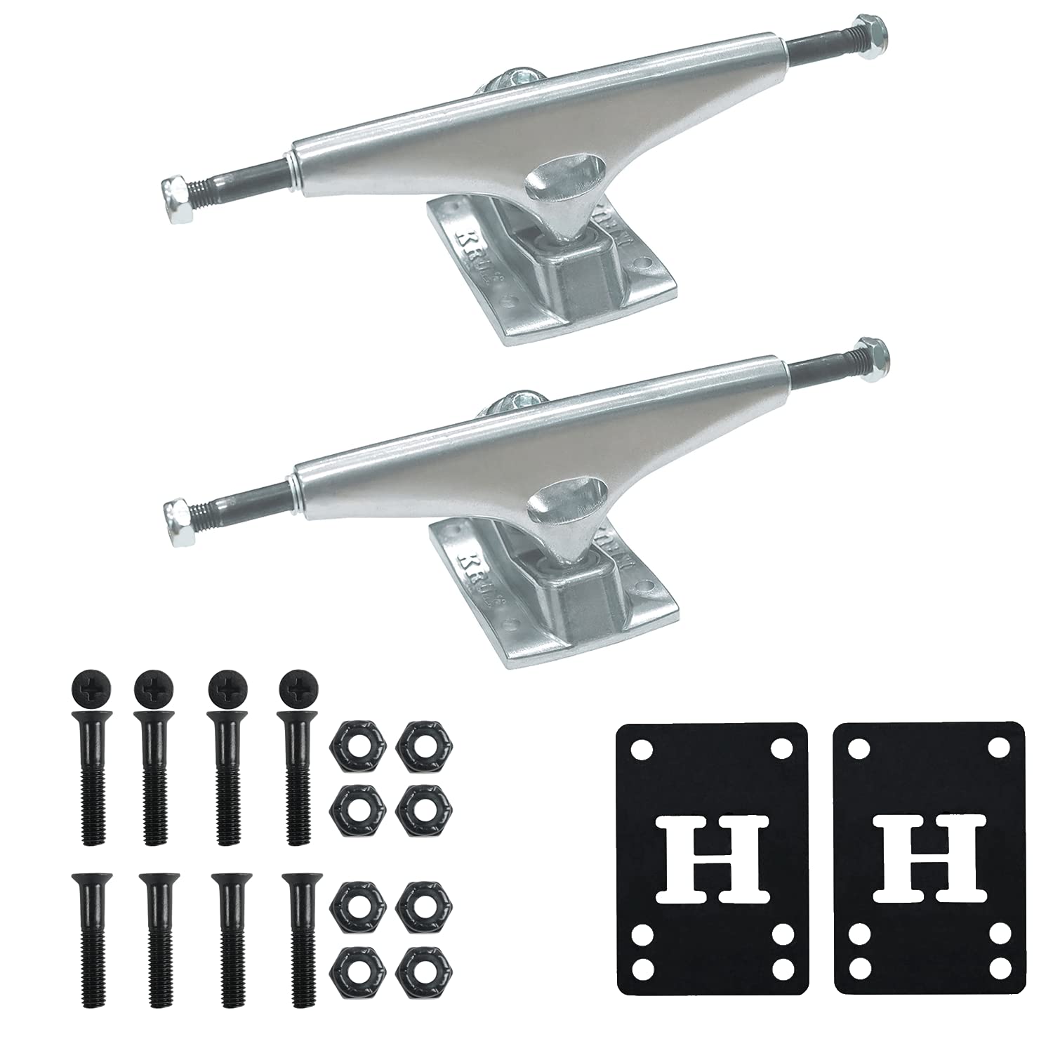 KRUX Skateboard Trucks K5 Silver 7.6" + Risers & Hardware Kit