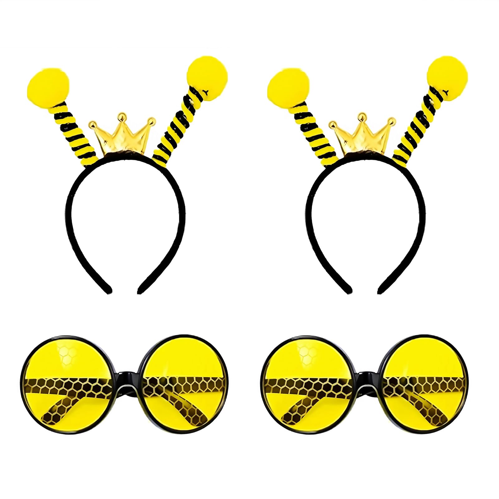 Glitzville 4pcs Bee Costume Set 2 Pieces Bee Headband and 2 Pairs Glasses Insect Antenna Headband Ladybug Glasses for Honey Cosplay Costume Halloween Birthday Party