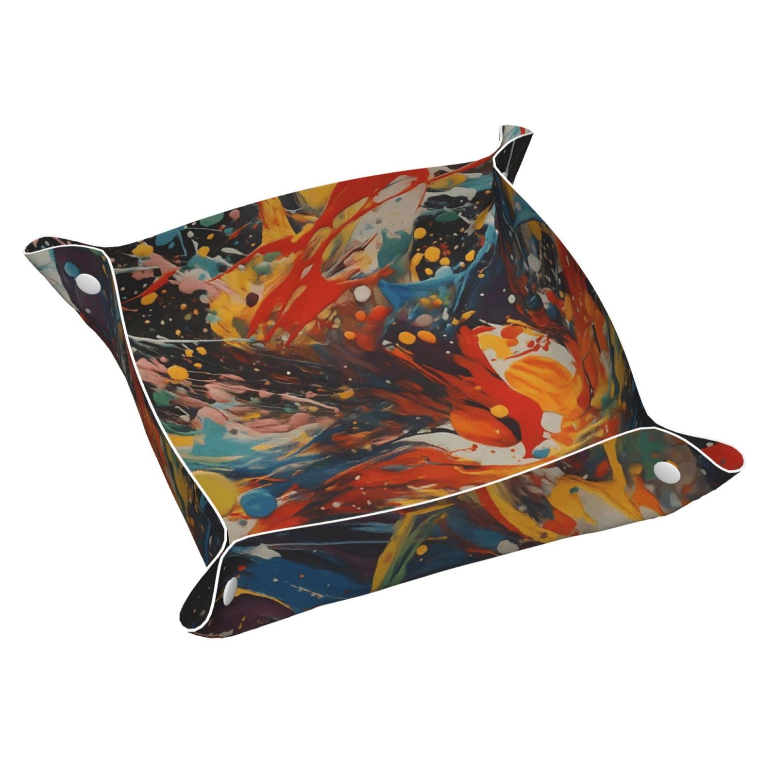 HLBSDM Colorful Splash Oil Painting Tray Men's Leather Valet Parking Portable Entrance Trays Bedside Storage Box