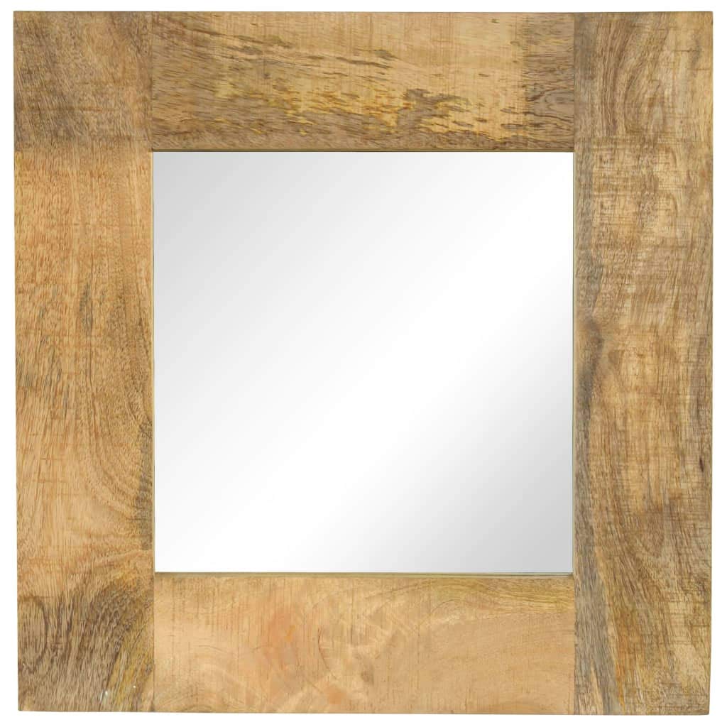 Spiegel Mangoholz massiv 50 x 50 cm mit Rahmen, Wandmontage für Flur Bad Schlafzimmer Wohnzimmer, Vintage Deko Kosmetik Schmink Ganzkörper Styling Makeup Rasur