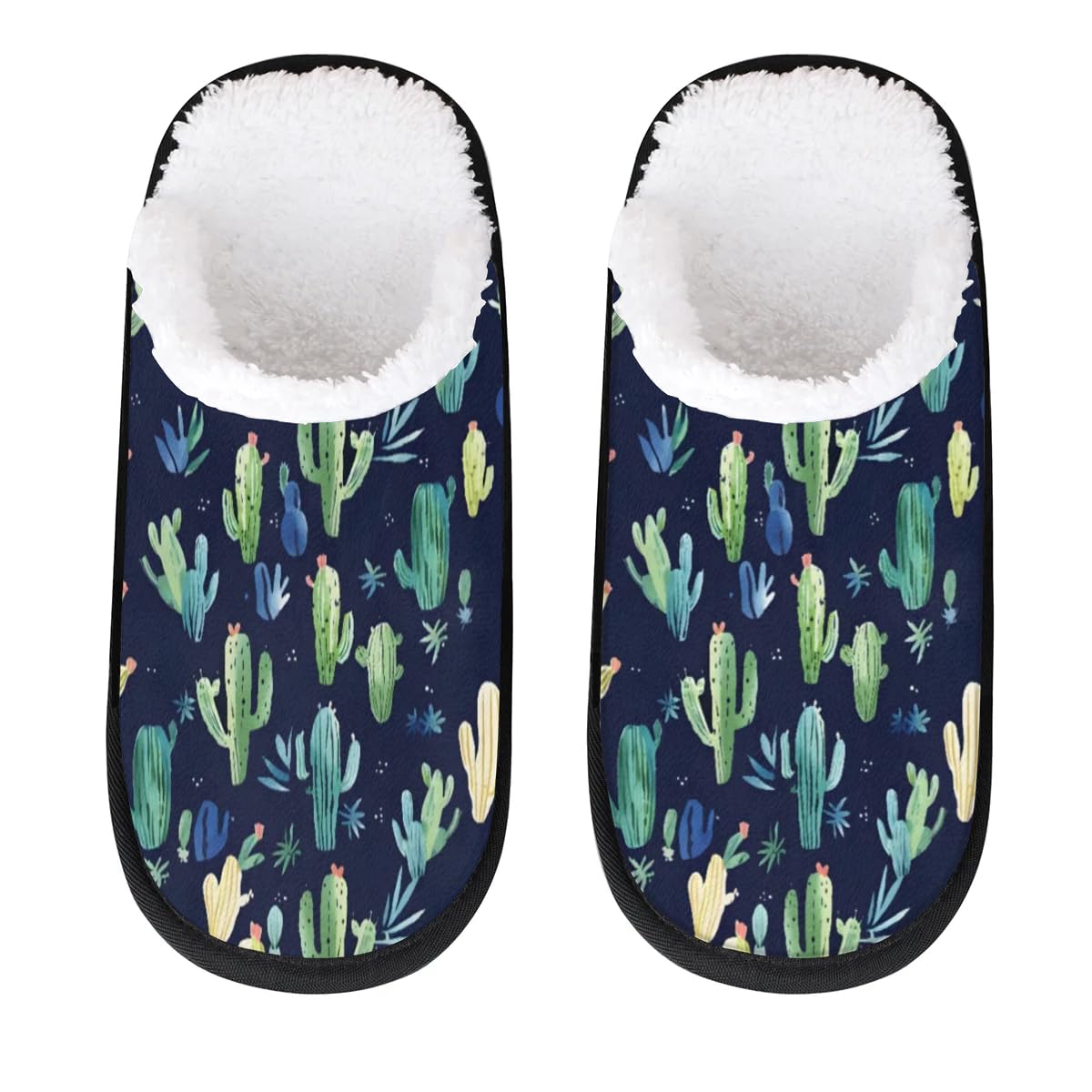 Hsnar Succulent with Cactus Non Slip House Slippers for Women Indoor Slippers for Men Soft House Shoes Spa Slippers, M