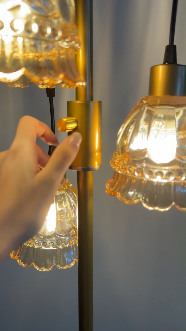 Image of Lightdot 3-Lights Amber Glass Floor Lamp Dimmable Gold Floor Lamps Unique