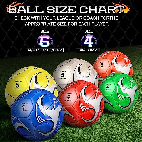Deekin 6 Pcs Soccer Ball with Pump Size 5/4/3 Official Outside Sport Soccer Deflated Machine Stitched Ball for Indoor Outdoor Sport Training Practice Birthday Gift for Child Adult(Size 4) - Thumbnail 3