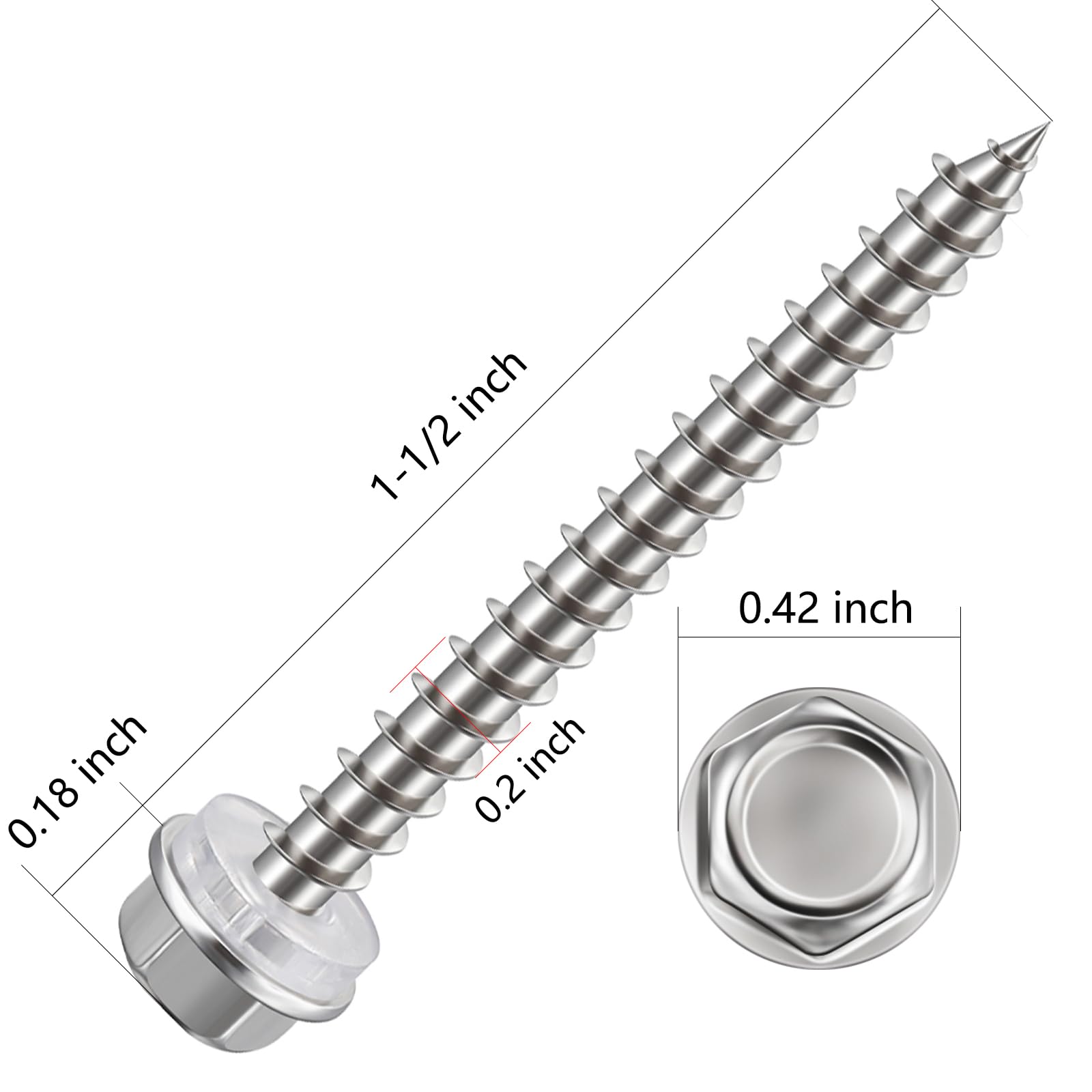 WenSilon (130Pcs)#10x1-1/2 Self-Tapping Screws for Wood 410 Stainless Steel Hexagon Head Quick Tapping