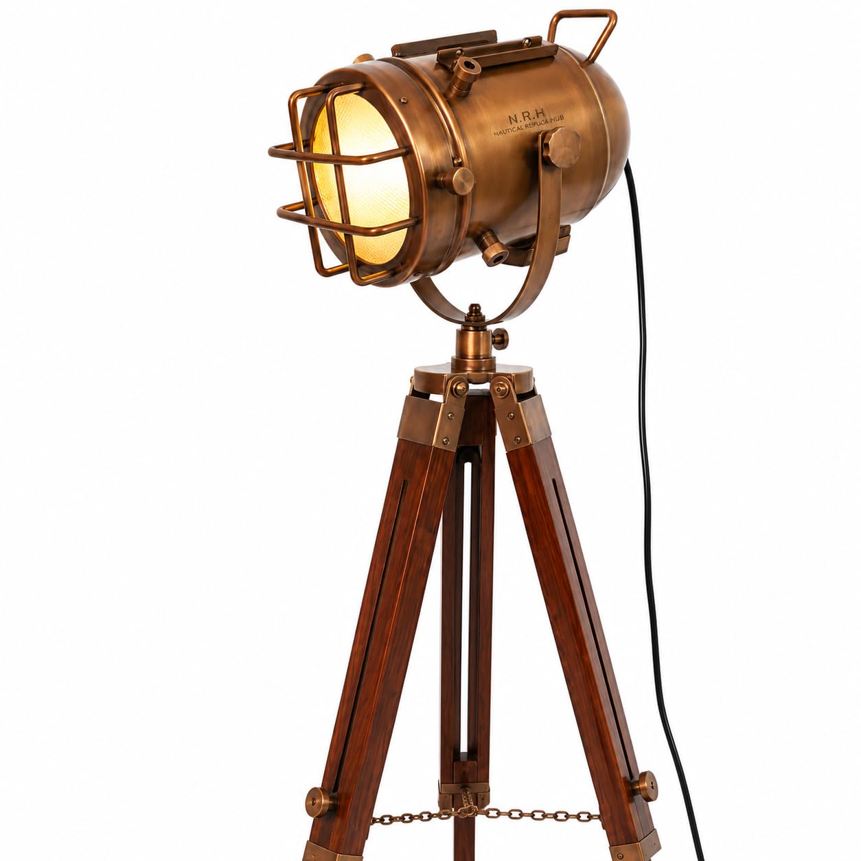 Lámpara de pie industrial vintage de cobre estudio antiguo lámpara de pie de madera oscura de diseño steampunk de pie marino retro Edison bio iluminación