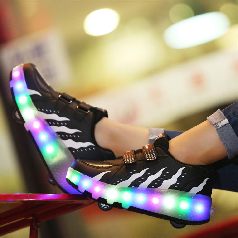 USB Aufladen 7 Farbwechsel LED Blinkend Schuhe Mit Doppelt Rollen Automatisch Räder Rochen Skateboardschuhe Outdoor Fitnessschuhe Gymnastik Laufschuhe Sneakers für Jungen Mädchen Geschenk