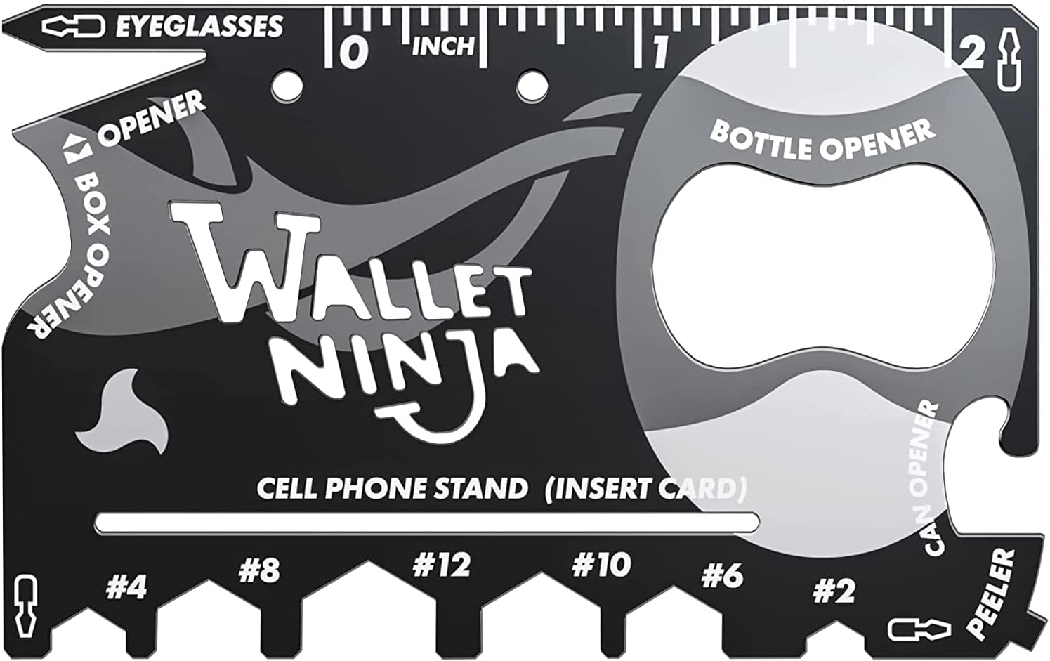Metal Ninja Tools Black Multi-Purpose Credit Card Size Pocket Tool for Quick Repairs, EDC Survival Gear, Bottle Opener, Camping Key Holder (18 In 1 Multipurpose) (Pack of 1)
