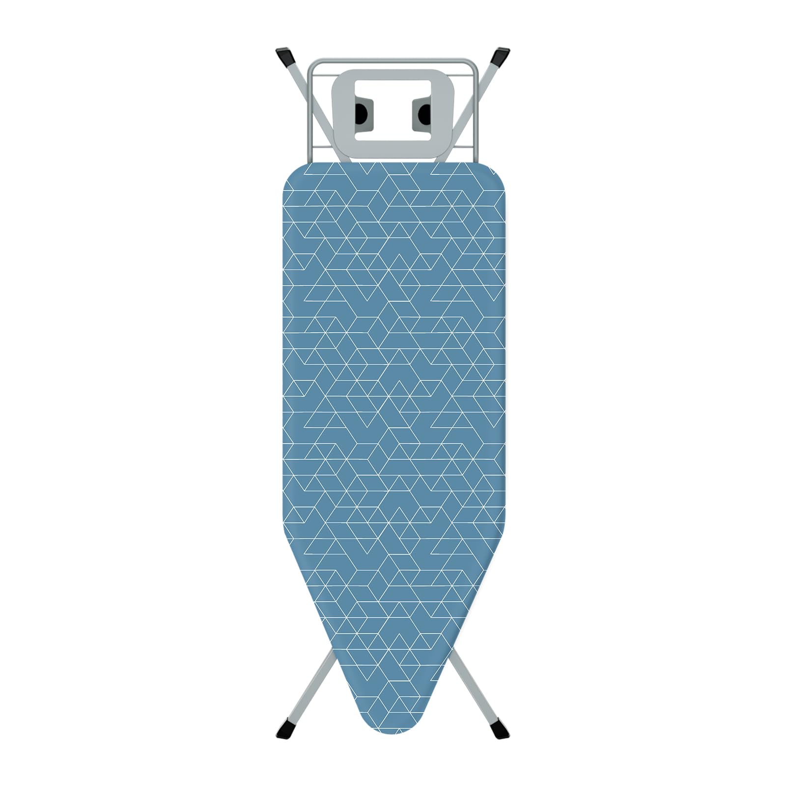STANEW Ironing Board, Folding Ironing Board, Anti-Closing System, Adjustable Height, with 100% Cotton Cover, Built-in Iron Stand, Non-Slip Feet (120 x 45 cm,Geometric Blue)