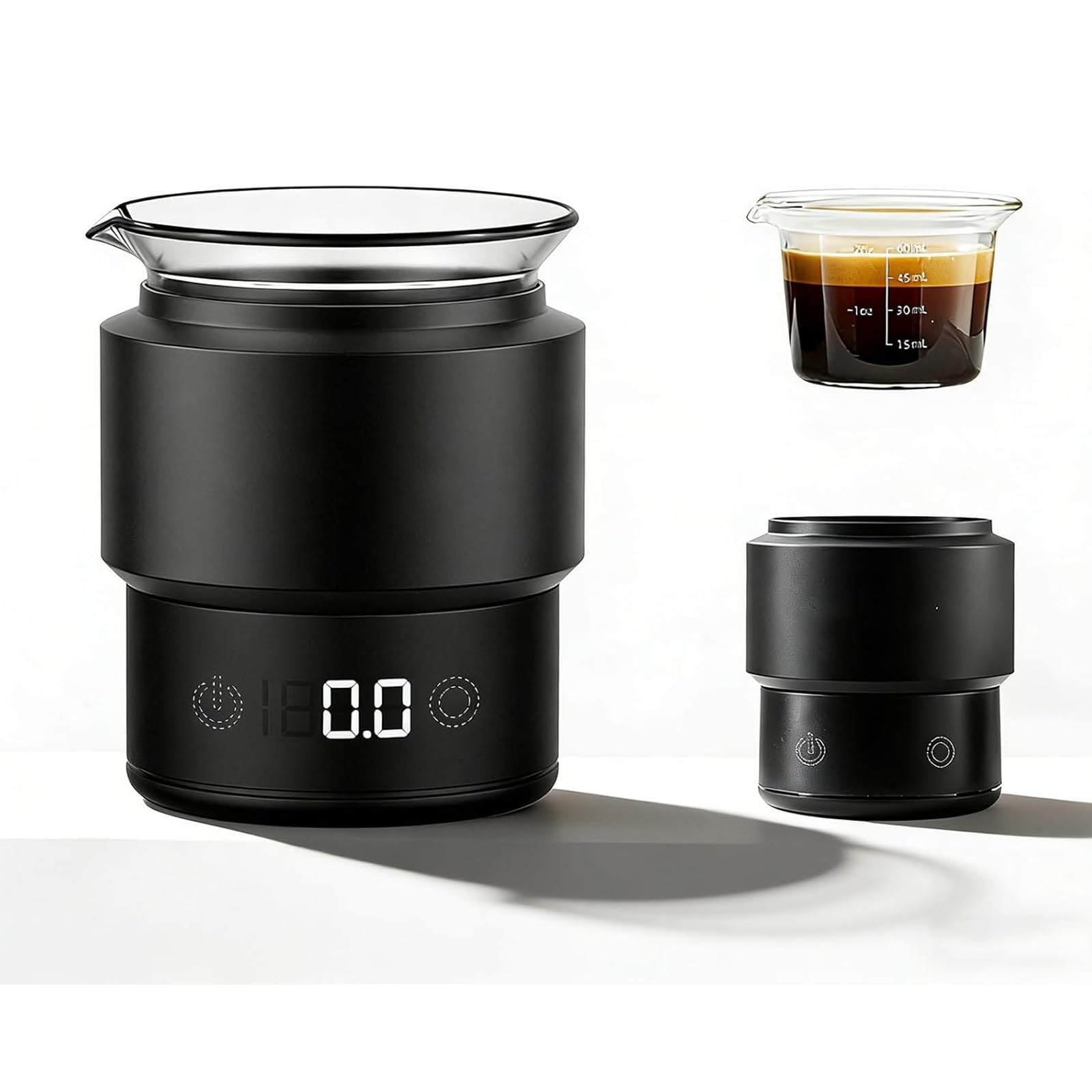 DOJBK Coffee Dosing Cup With Scale, 58mm Espresso Measuring Tool, With 60ml Graduated Glass, 0.1g High Precision, Measuring Range 0.5g-500g, Led Touch Display, For Weighing