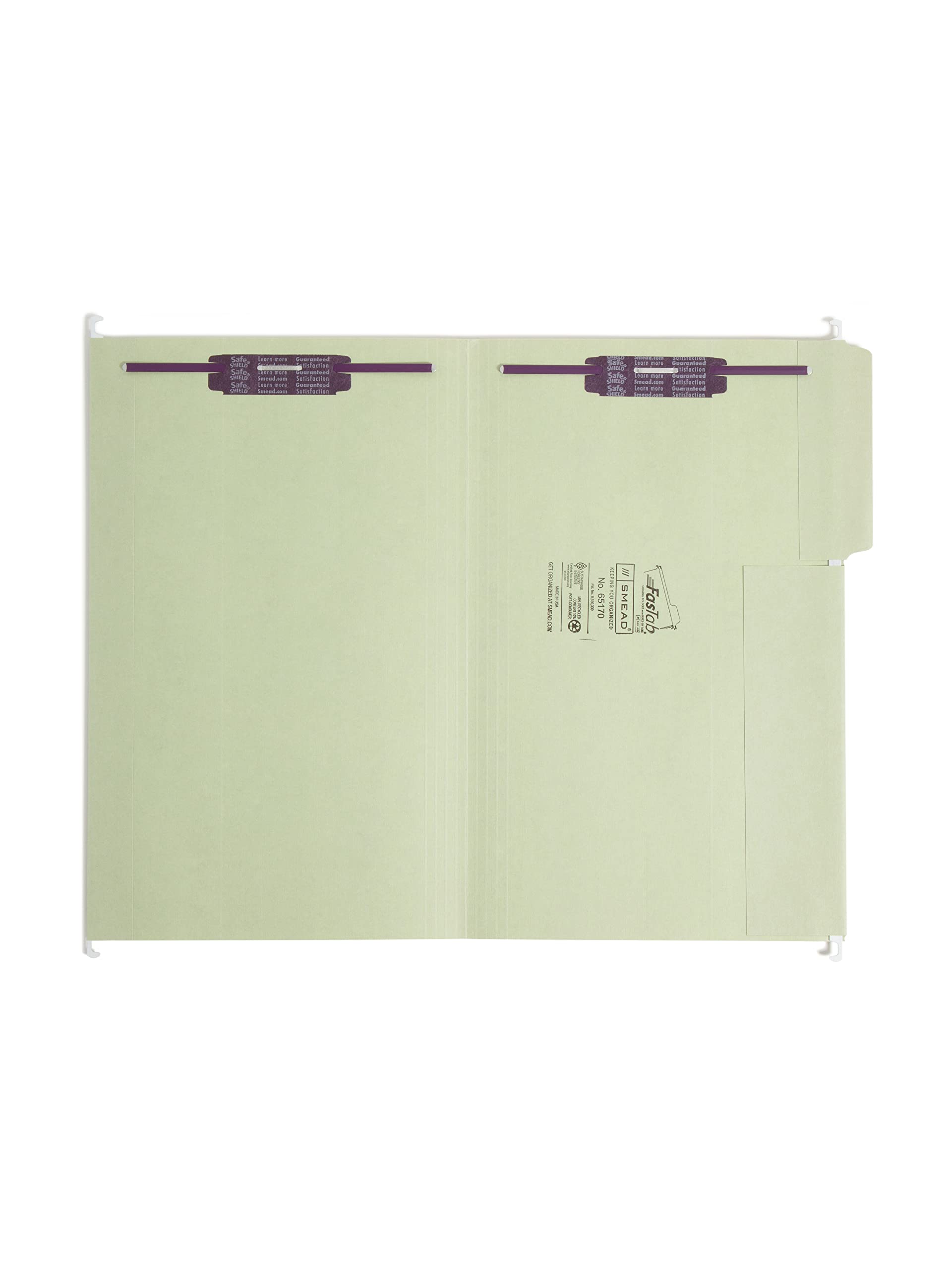 Smead Fastab Hanging Folder With Fasteners - Legal Size, 1/3-Cut Tab, Moss Green, 18 Per Box (65170)