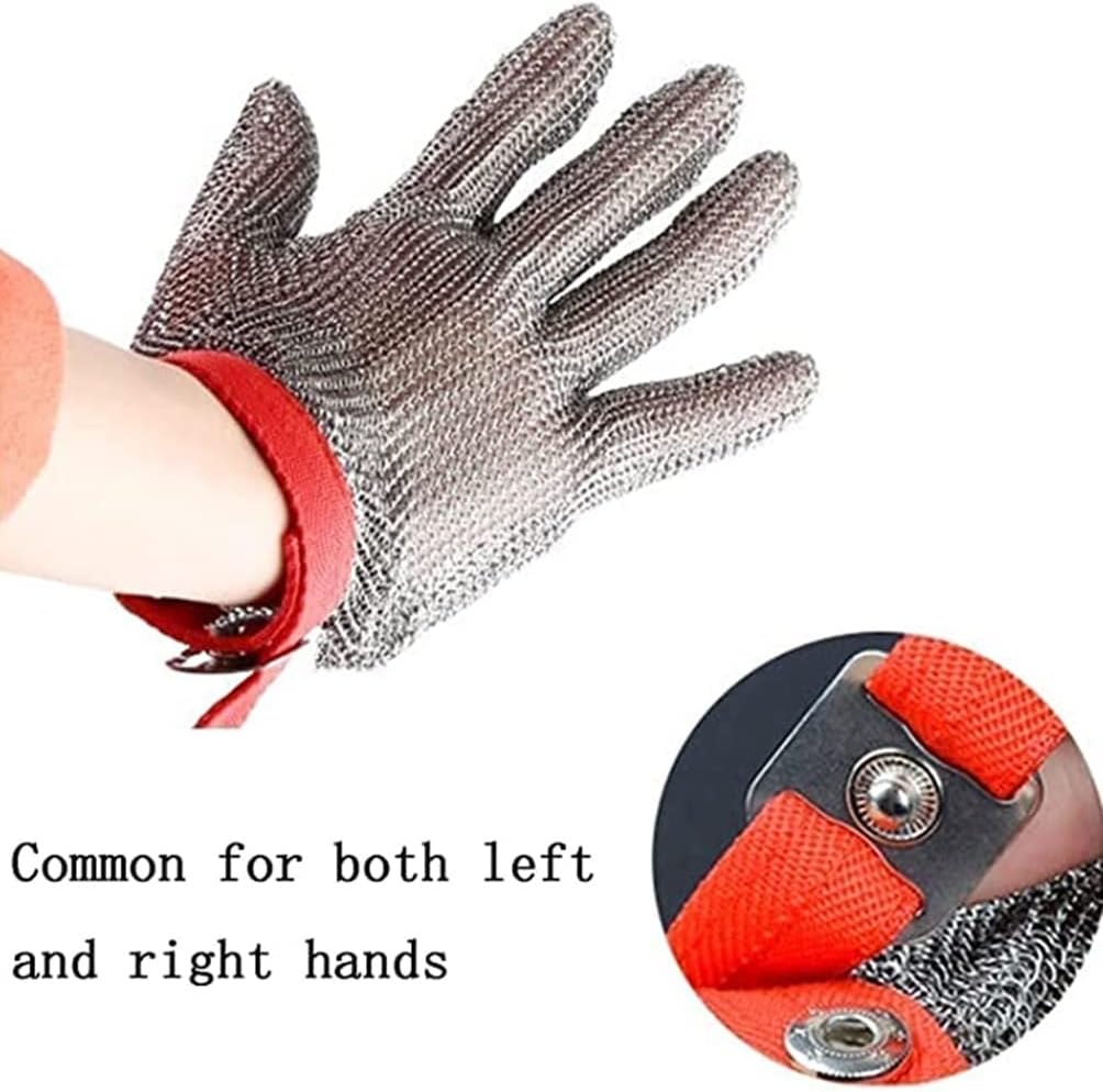 Cut-Resistant Steel Gloves, Chef Butcher Meat Cutting Safety Working Metal Gloves (Size : 2PCS-XL)