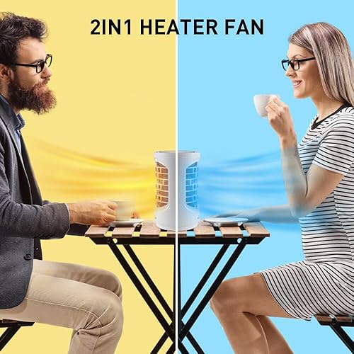 Miniatura 2 de Calentador eléctrico de cerámica pequeño con luz LED, ventilador de calentador de 600 W, calentador de escritorio 4 en 1 para oficina en casa e