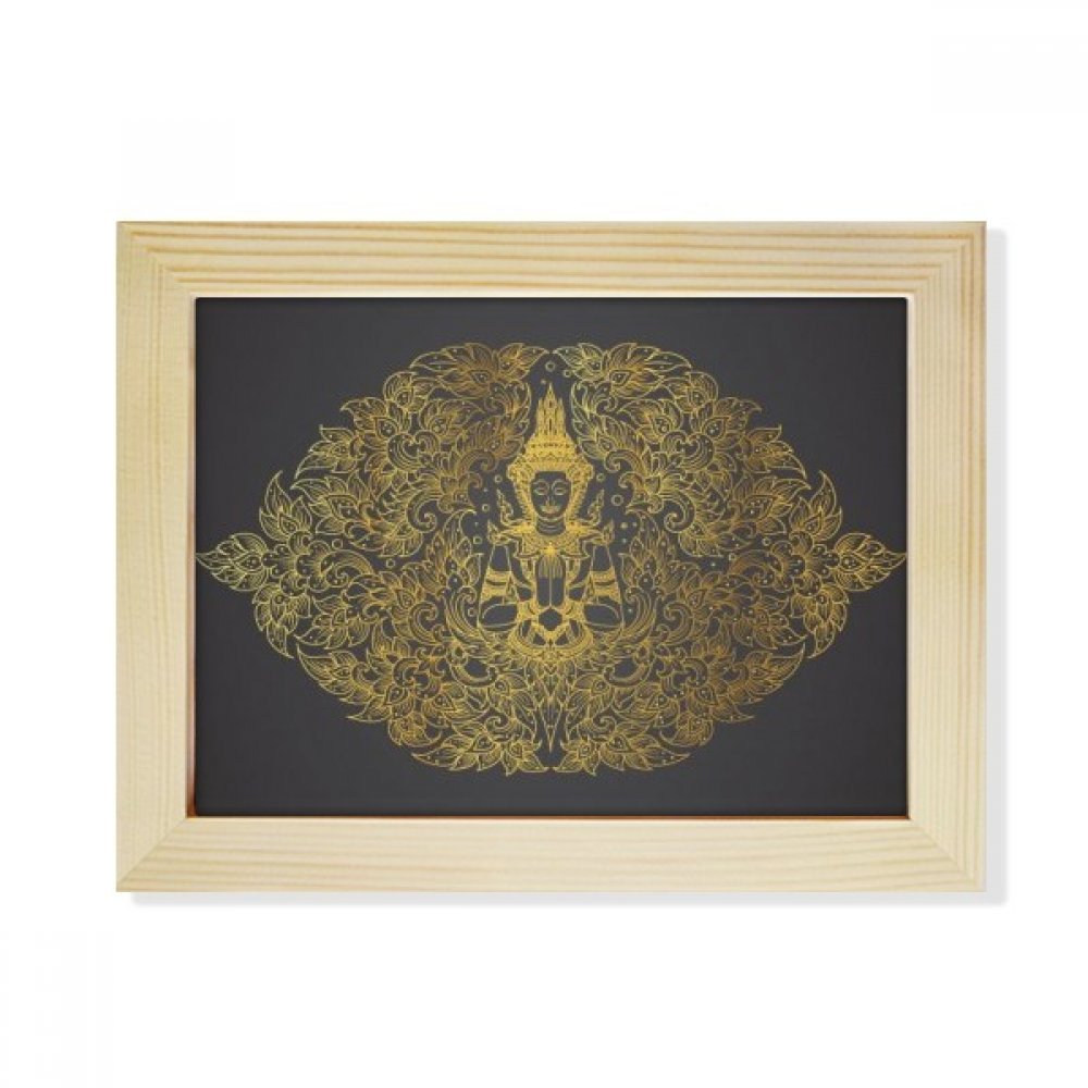 Marco de foto de madera 6x8 de sobremesa con pintura de ilustración de hoja de oro tailandesa simétrico