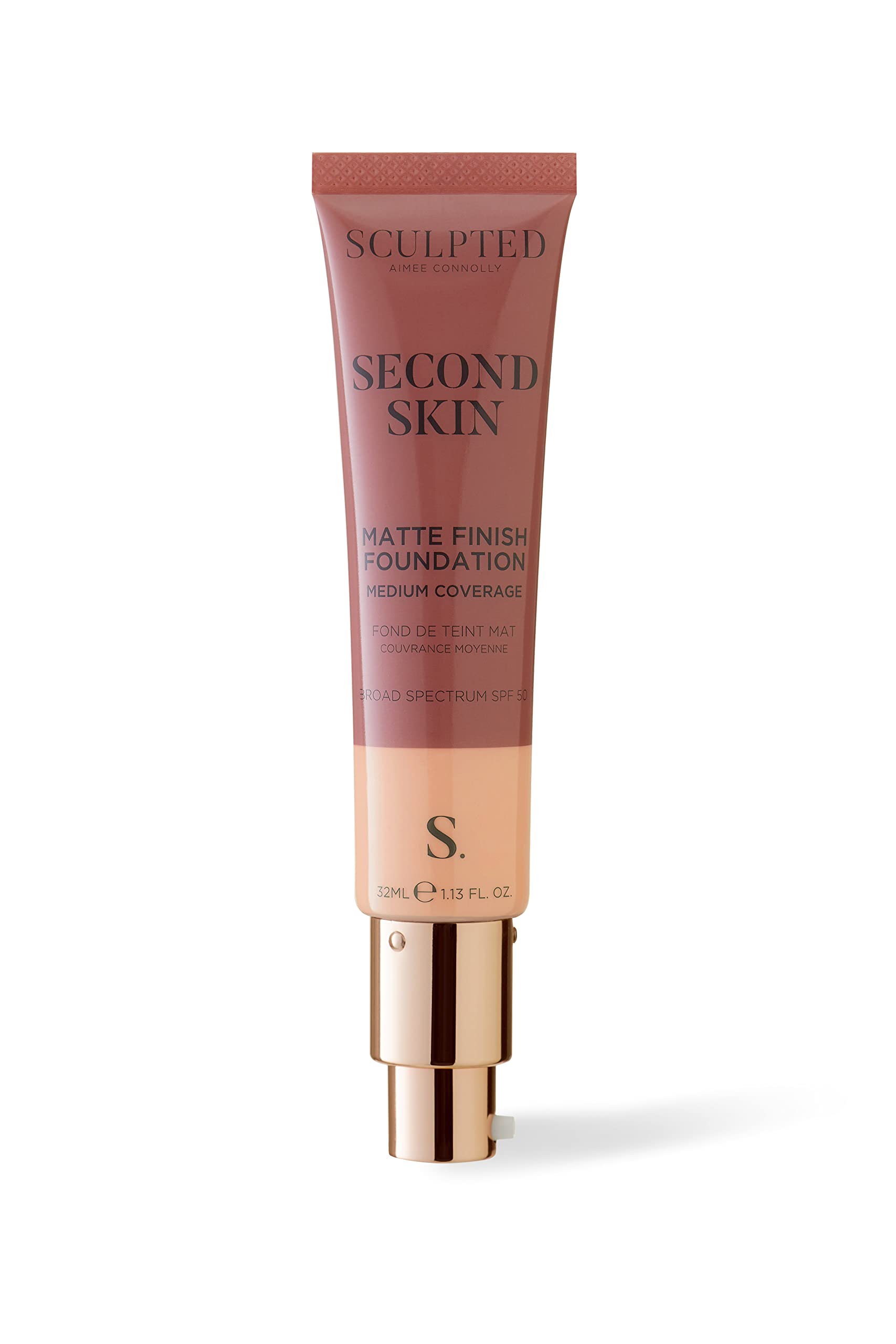 Second Skin Matte Liquid Face Foundation from Sculpted by Aimee - 32ml Buildable, Medium Coverage Foundation with Matte Finish, Hyaluronic Acid, Collagen Boosting Formula, SPF 50, (Medium Beige 4.75)