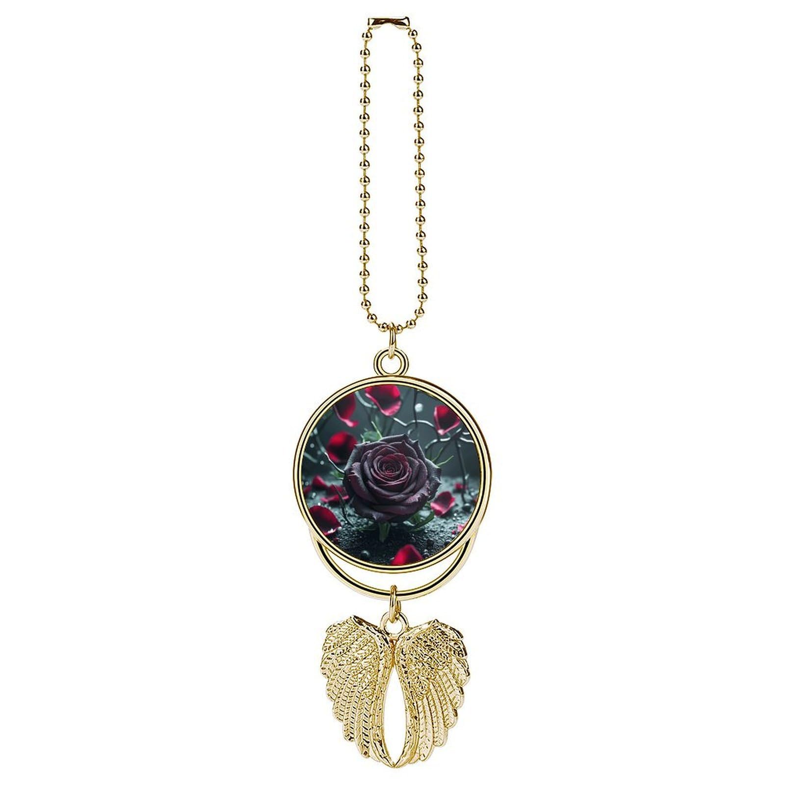 Rose Car Pendant Car Rearview Mirror Pendant Custom Photo Car Hanging Ornament Car Rear View Mirror Hanging Accessories Angel Wing Car Charm Gift for Men Women