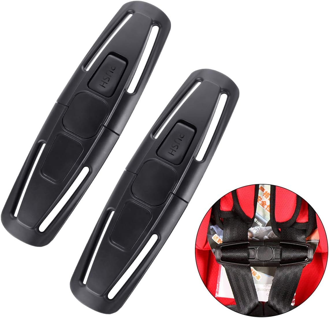 Ansblue Child Car Seat Belt Buckle Clasp, Child Safety Seat Belt Buckle, Universal Baby Chest Harness Clip, Chest Clip Guard for Car Seat, Lock Tite Stroller Chest Clip - Black / 2PCS