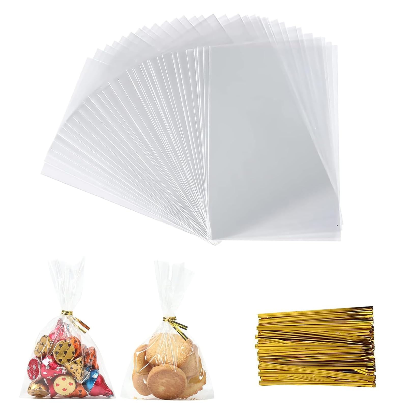 Buste Trasparenti per Regali e Cibo, 100 Pezzi 15x30 cm con Chiusura Facile, Sacchetti in Polipropilene Resistente per Dolci, Biscotti, Caramelle e Regali di Natale, Compleanno, Matrimonio