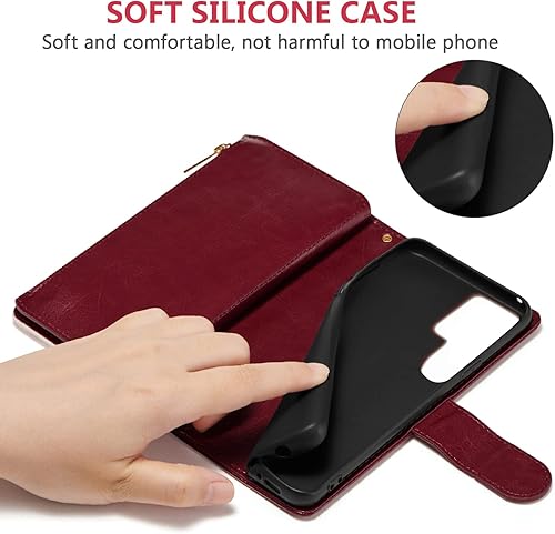 Miniatura 6 de UEEBAI Funda tipo cartera para Samsung Galaxy S22 Ultra 5G, piel sintética con cierre magnético, bolsillo con cremallera, ranuras para tarjetas con