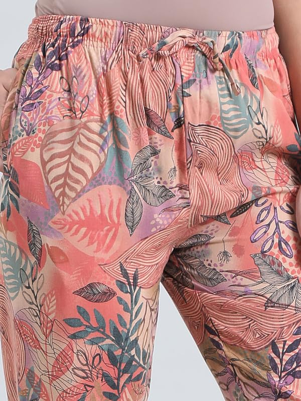 Image of GO COLORS Women Printed Woven Viscose Mid Rise Lounge Pants