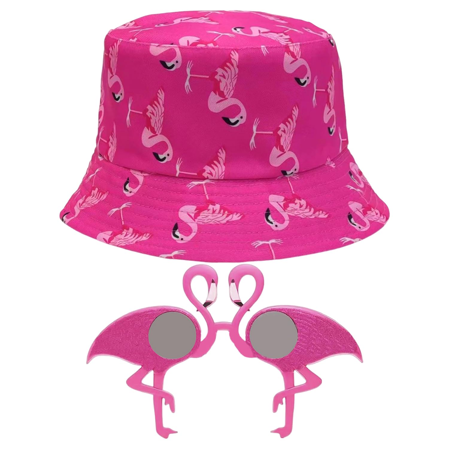 EJUFNS 1 Hat And 1 Pair Of Sunglasses, Flamingo Print Sun Hat, Outdoor Casual Fisherman Hat, Party Funny Glasses.