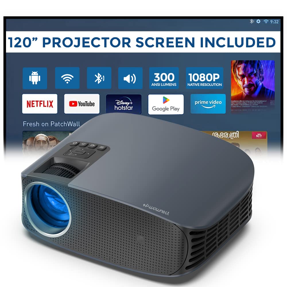 WownectAndroid Projector with 120 Inch Projector Screen | Mobile Screen Mirroring Outdoor Projector with 200" Display | Android 9.0 TV Download Apps WiFi Bluetooth Home Theater Video Projector 4k