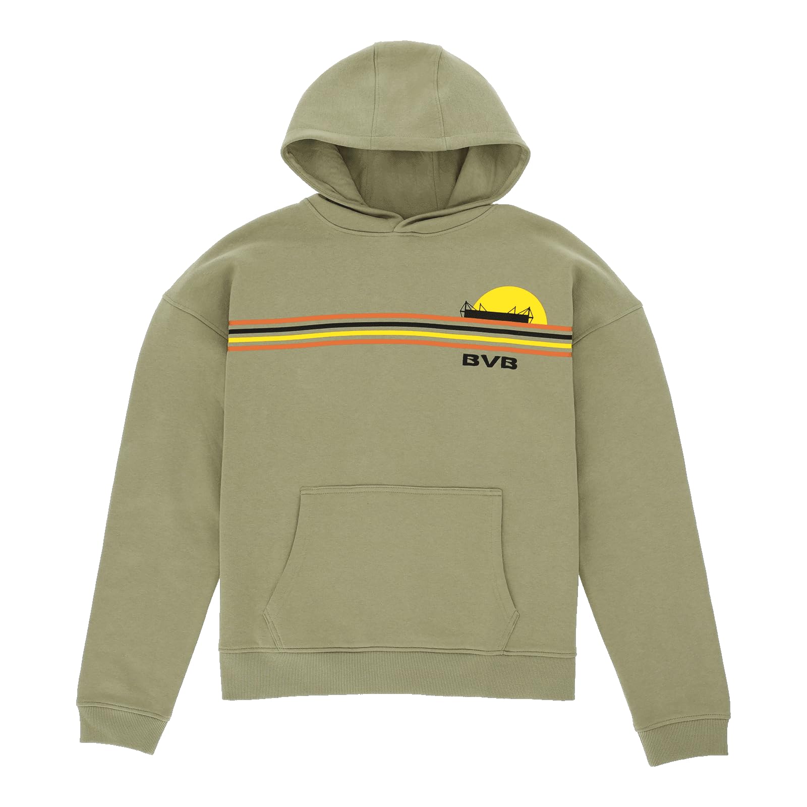 Dortmund Unisex BVB Hoodie Sunrise Olivgrün, 100% Baumwolle, Borussia Dortmund Kapuzenpullover (1er Pack)