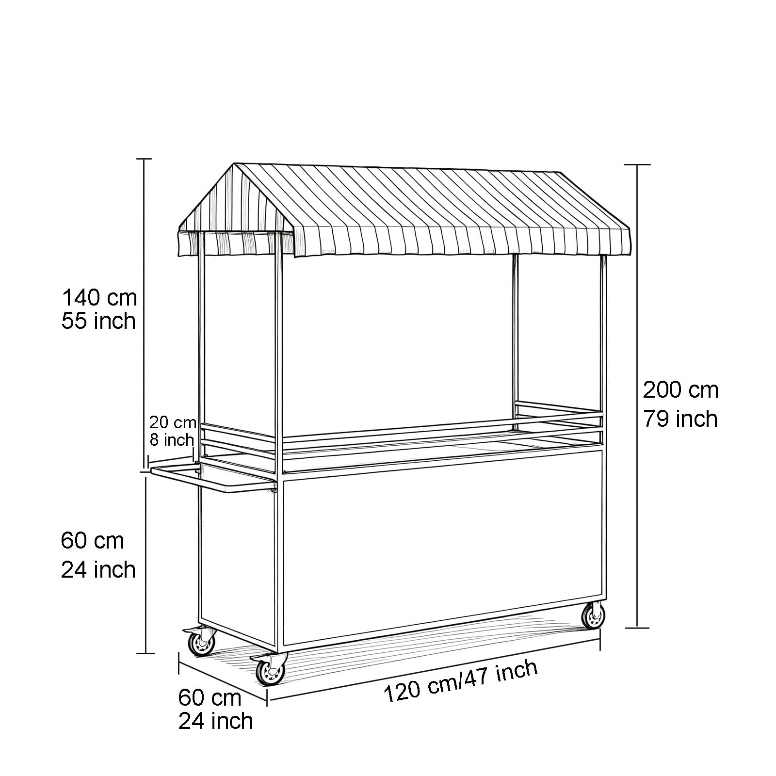 Tragbarer Verkaufswagen mit überdachung, Mobiler Imbisswagen Marktständer Stall, Verkäufer-Dessertstand for Markt, Straßenessen und Veranstaltungen(Blue)