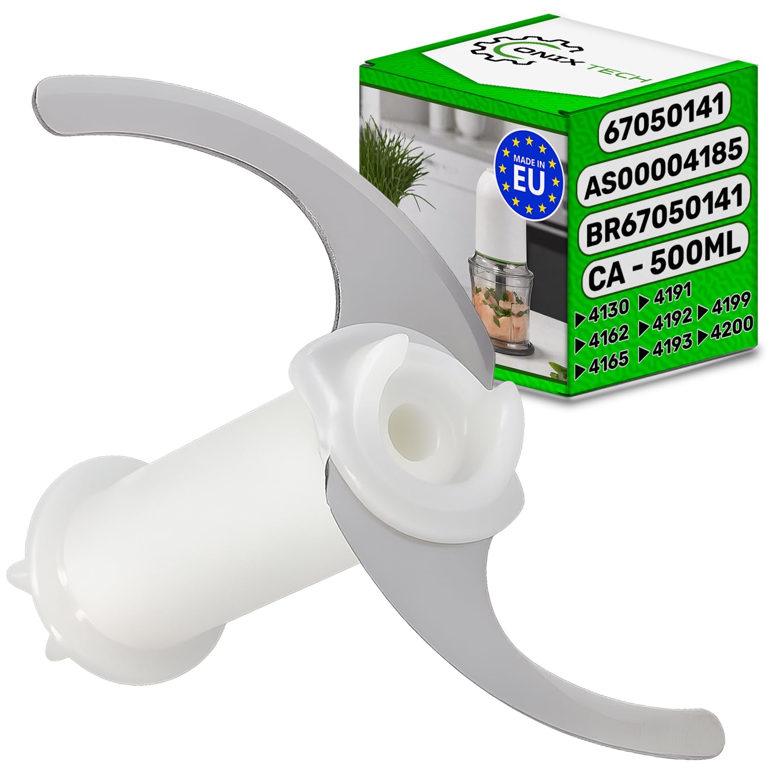 ONIX TECH Cuchilla Batidora Picadora para Bol СА de 500 ml con Código Original 67050141 AS00004185 para Braun Multiquick 4130 4162 4165 4191 4192 4193 4199 4200 - Made IN EU