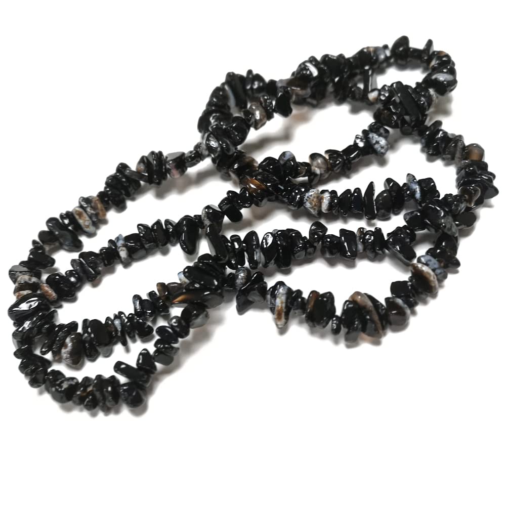 Grade A Natural Onyx Gemstone Beads - Black, 5-8mm Smooth Chips - Long Strand of 200+ - Authentic Brazilian Stones for Jewellery Making, 1mm Hole