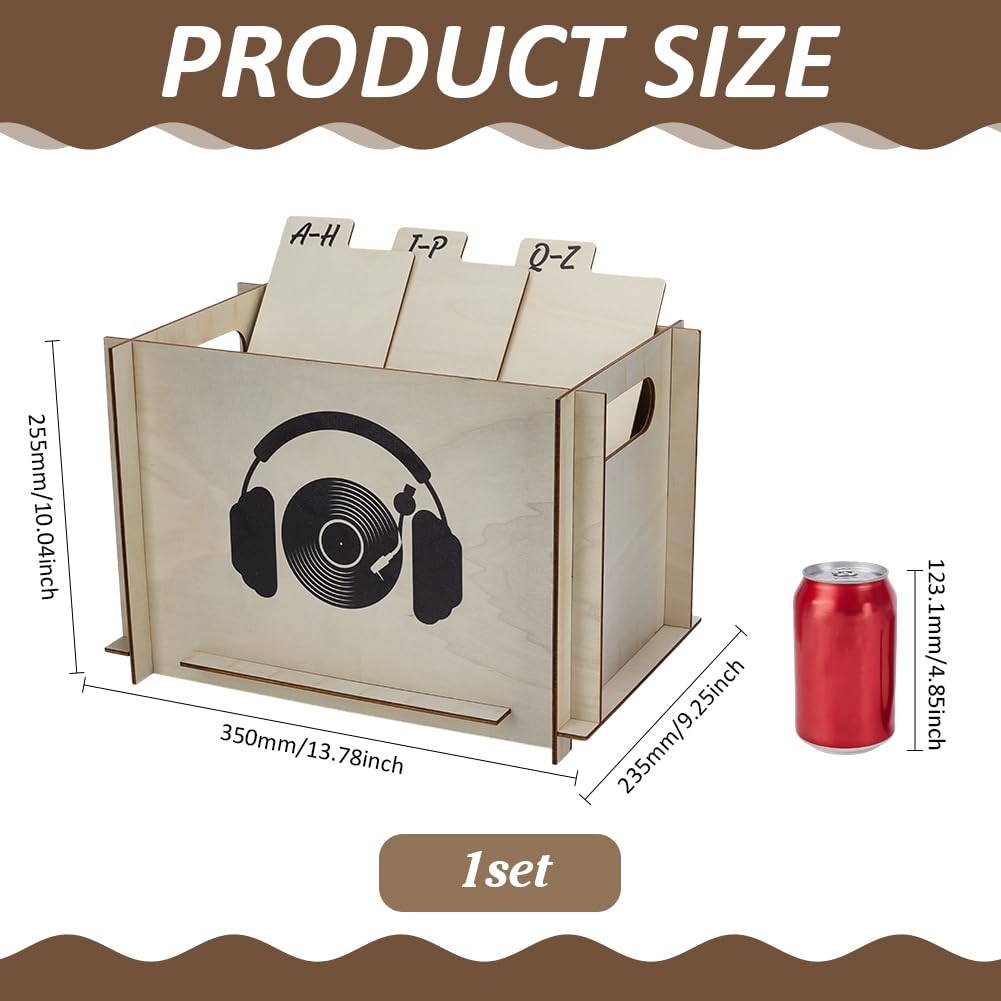FINGERINSPIRE - Caja de almacenamiento para discos de vinilo (25,5 x 23,5 x 35 cm, color verge d'oro pálido, para discos de madera, con asas perforadas para discos musicales