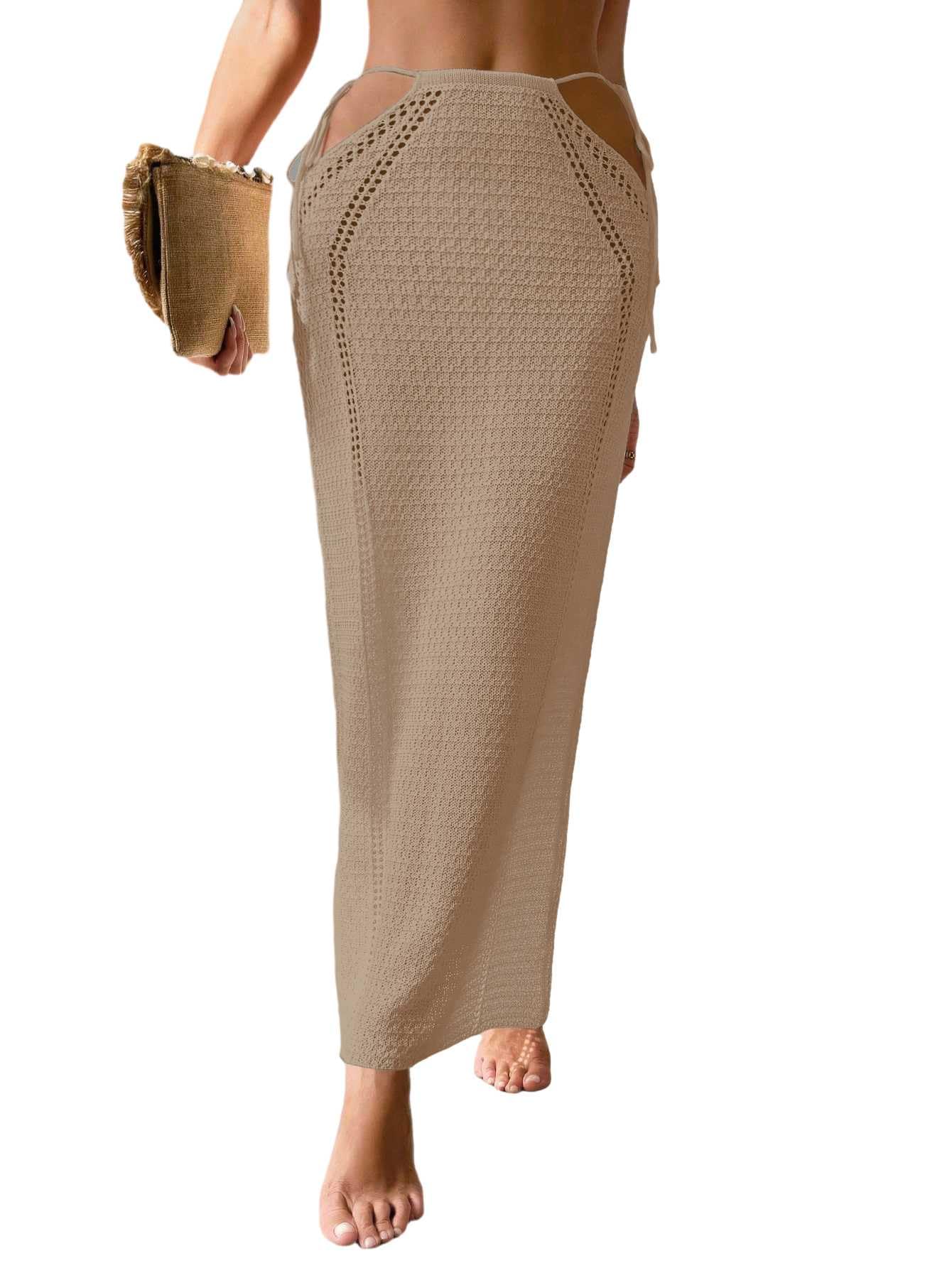 BreathSunny Womens Crochet Knit Slim Fit Beach Sarong Summer 2025 Waist Tie Hollow Out Bathing Suit Cover Up Maxi Skirt