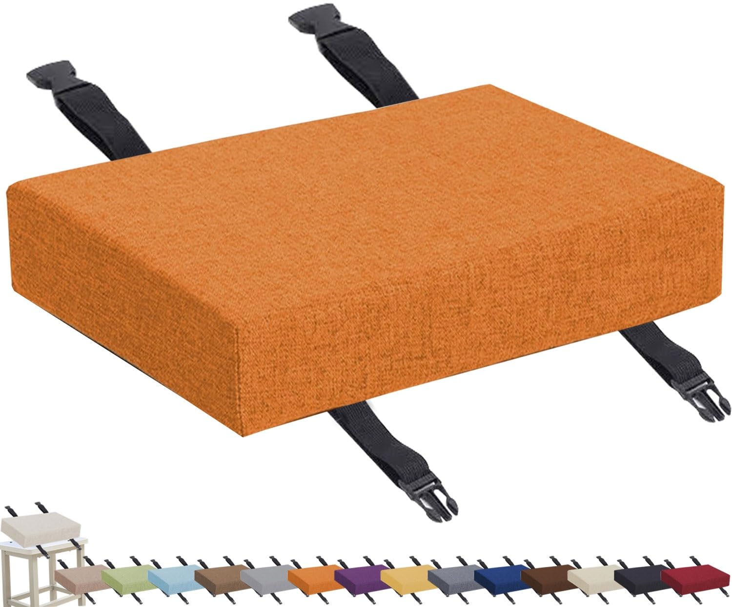 uyeoco ﻿Memory Foam Seat Cushion 3/5/8cm thick,24x34 40x45 30x40 Stool Cushion,Anti-Slip, 25/28/30/40cm Chair Cushion dining chairs with Removable Cover for Kitchen Bar Chairs(Orange,40x40x5cm)