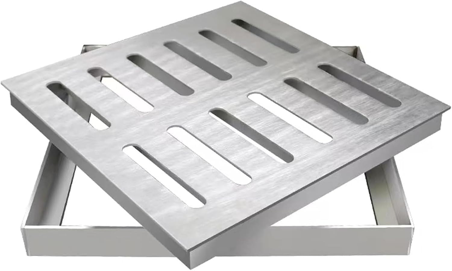 Stainless Steel Drain Grate with Frame, Square Sewer Grate for Rainwater Management, Garage Floor Drainage Strainer, 300mm x 300mm x 30mm