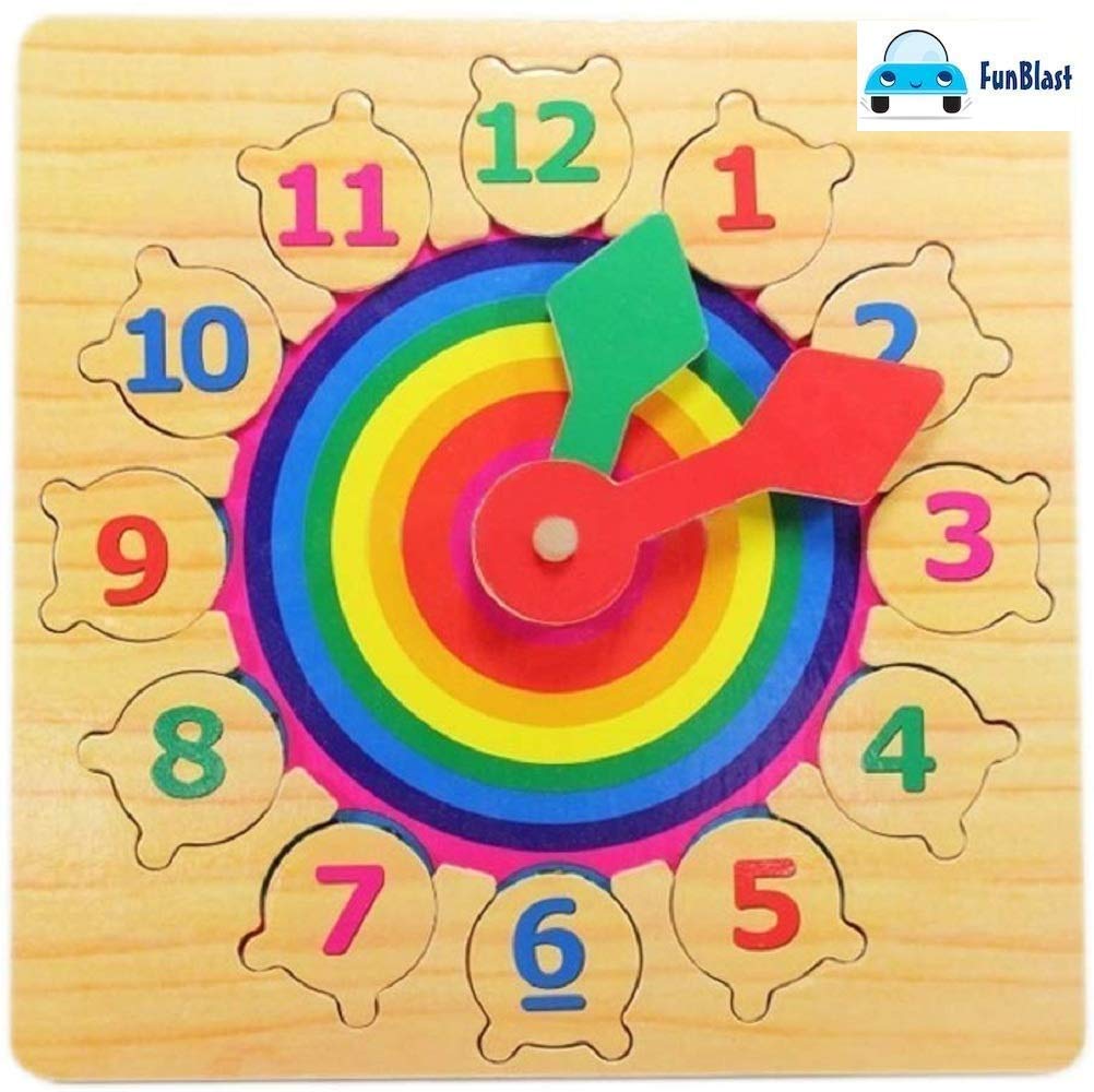 FunBlast Wooden Clock Puzzle Toy – Teaching Jigsaw Puzzle Learning Clock Toys for 3+ Years Old Boys,Girls (Multicolor)
