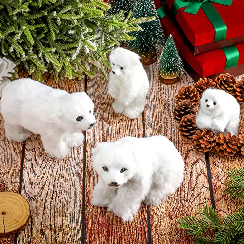 4 Pcs Christmas Polar Bear Ornament White Plush Christmas Ornaments Rustic Cute Furry Bear Decor Hanging Polar Bear Christmas Decorations Polar Animals Figurines For Christmas Tree Hanging Decoration #TOP3