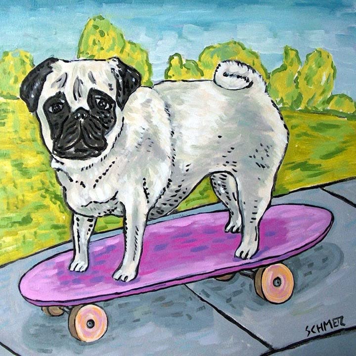 pug on a skateboard dog art tile coaster gift - multiple sizes