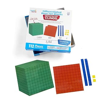 hand2mind Differentiated Base Ten Blocks Clings for Teachers, Flat Demonstration Base Ten Clings, Learn Place Value, Number Concepts, and Counting, Homeschool Supplies 131 Pieces