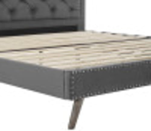 Miniatura 6 de Classic Brands Coventry - Cama de metal con cabecera tapizadaSoportes de tablones de madera, matrimonial, gris claro