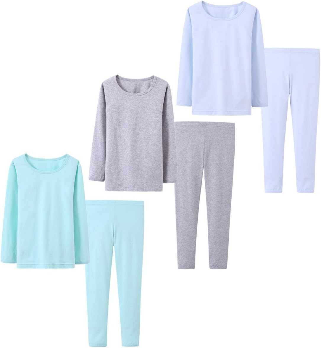 ABALACOCO Kids Thermal Underwear Set Girls Cotton Winter Warm Soft Top & Pants for Cold Weather, Boys Base Layer Loungewear