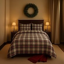 INTRECCI Christmas Bedding Set Double Scottish White, Pure Cotton Bedding Set and Pillowcases Christmas Tartan Design for Double Bed