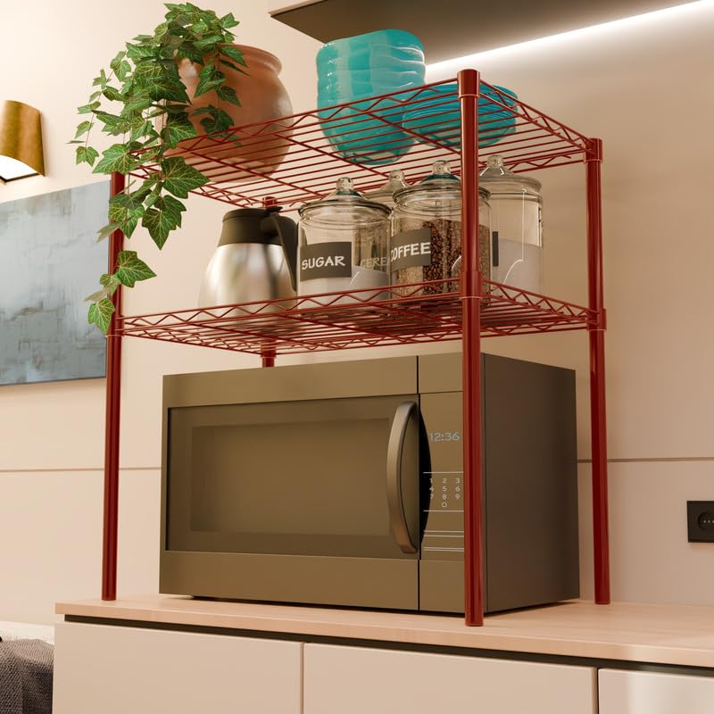 Image of 2-Shelves Microwave Compact Heavy Duty Steel Storage Rack | Multipurpose Shelving Unit for Kitchen, Home & Utility