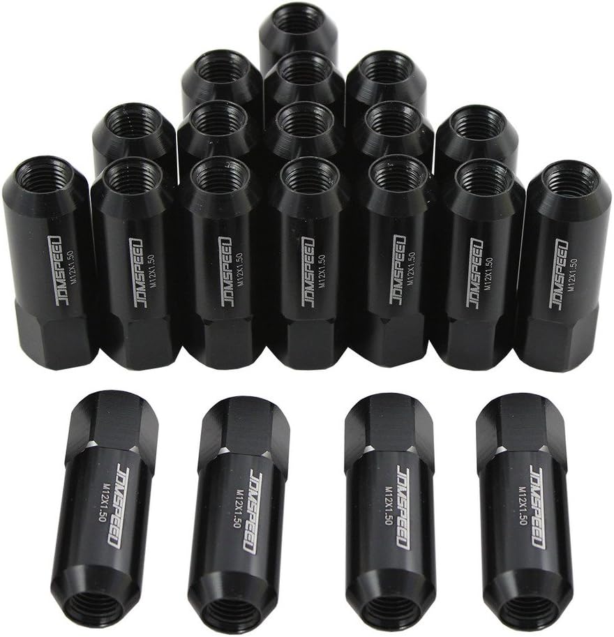 JDMSPEED Black 60MM Aluminum Extended Tuner Lug Nuts Replacement for Wheel Rims M12X1.5 20PCS