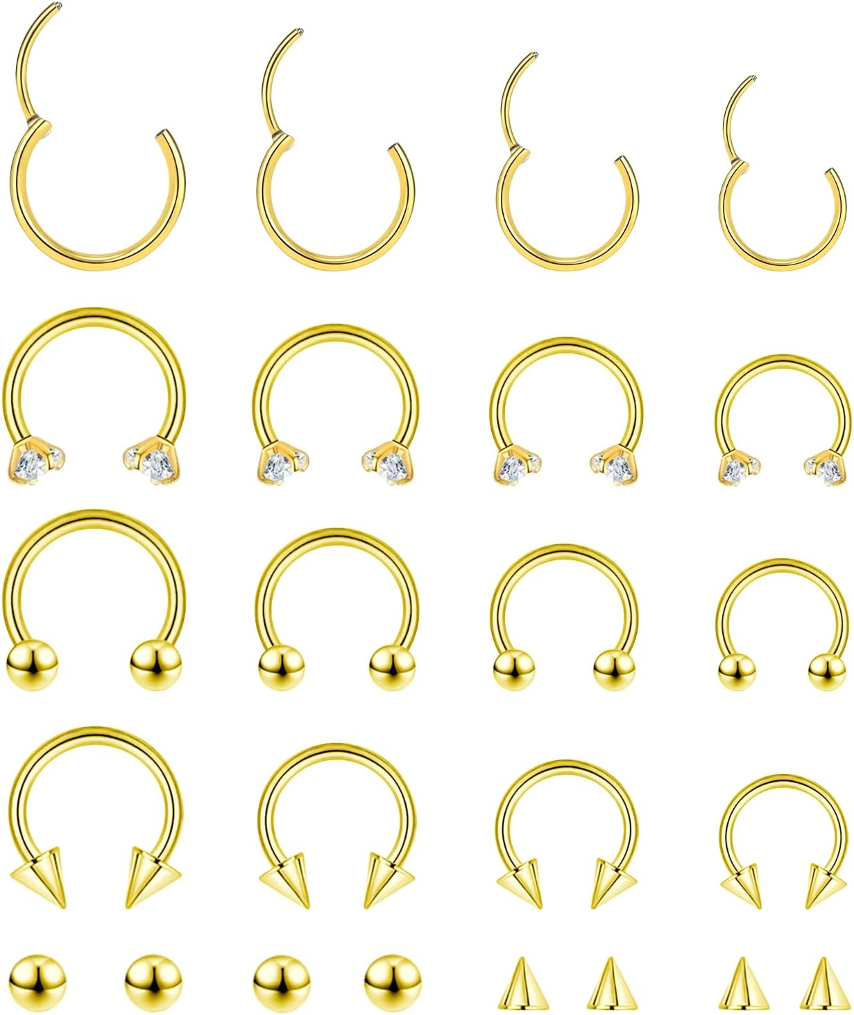 16G Hinged Clicker Segment Septum Rings Stainless Steel CZ Septum Jewelry Horseshoe Nose Lip Ring with Replacement Balls 3mm Cartilage Helix Tragus Earrings Daith Piercing Jewelry 6/8/10/12mm