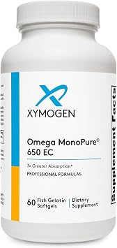 XYMOGEN Omega MonoPure 650 EC - Heart & Brain Support - DHA & EPA Omega-3 Fish Oil - Monoglyceride High Absorption Softgels - Enteric Coated - 60 Softgels